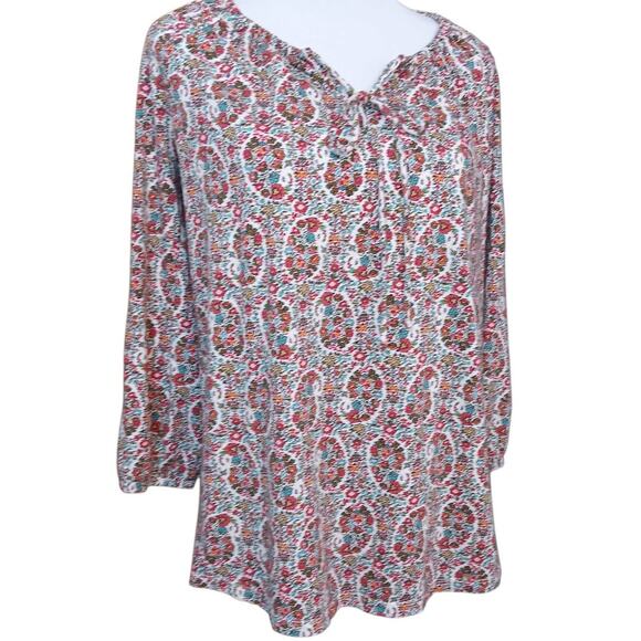 LANDS' END Stretchy Peasant Top Blouse Small Floral Tie Cottage Boho Work Travel - Picture 9 of 10
